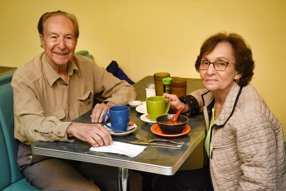 Photo of Luke Gervase of Closter and his wife Virginia, who were interviewed at Baumgart's Cafe in Englewood, Tuesday on 04/12/22.