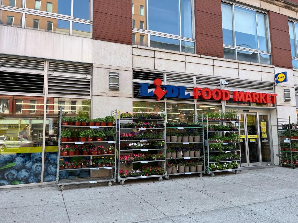 The exterior of a Lidl store in Harlem.