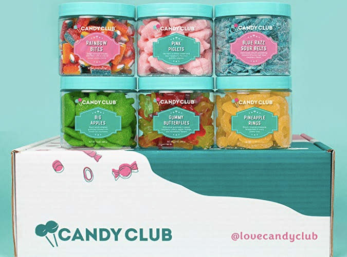 <h2>28. Candy Club</h2> <p><strong>Cost: </strong>$29/month</p> <p><strong>What you get: </strong> Six candies in 6-ounce size jars</p> <p><strong>Why we love it: </strong>Load up on a collection of six different sweet and sour candies that come in a variety of fun shapes and flavors. Great for the kids (or you know, something special just for you). <a href="https://www.amazon.com/gp/product/B07GC1XFJ7/ref=as_li_ss_tl" rel="nofollow noopener" target="_blank" data-ylk="slk:Candy Club" class="link ">Candy Club </a>renews at $39 after the first month.</p> <p><a class="link " href="https://www.amazon.com/gp/product/B07GC1XFJ7/ref=as_li_ss_tl" rel="nofollow noopener" target="_blank" data-ylk="slk:Sign Up for Candy Club">Sign Up for <em>Candy Club</em></a></p>