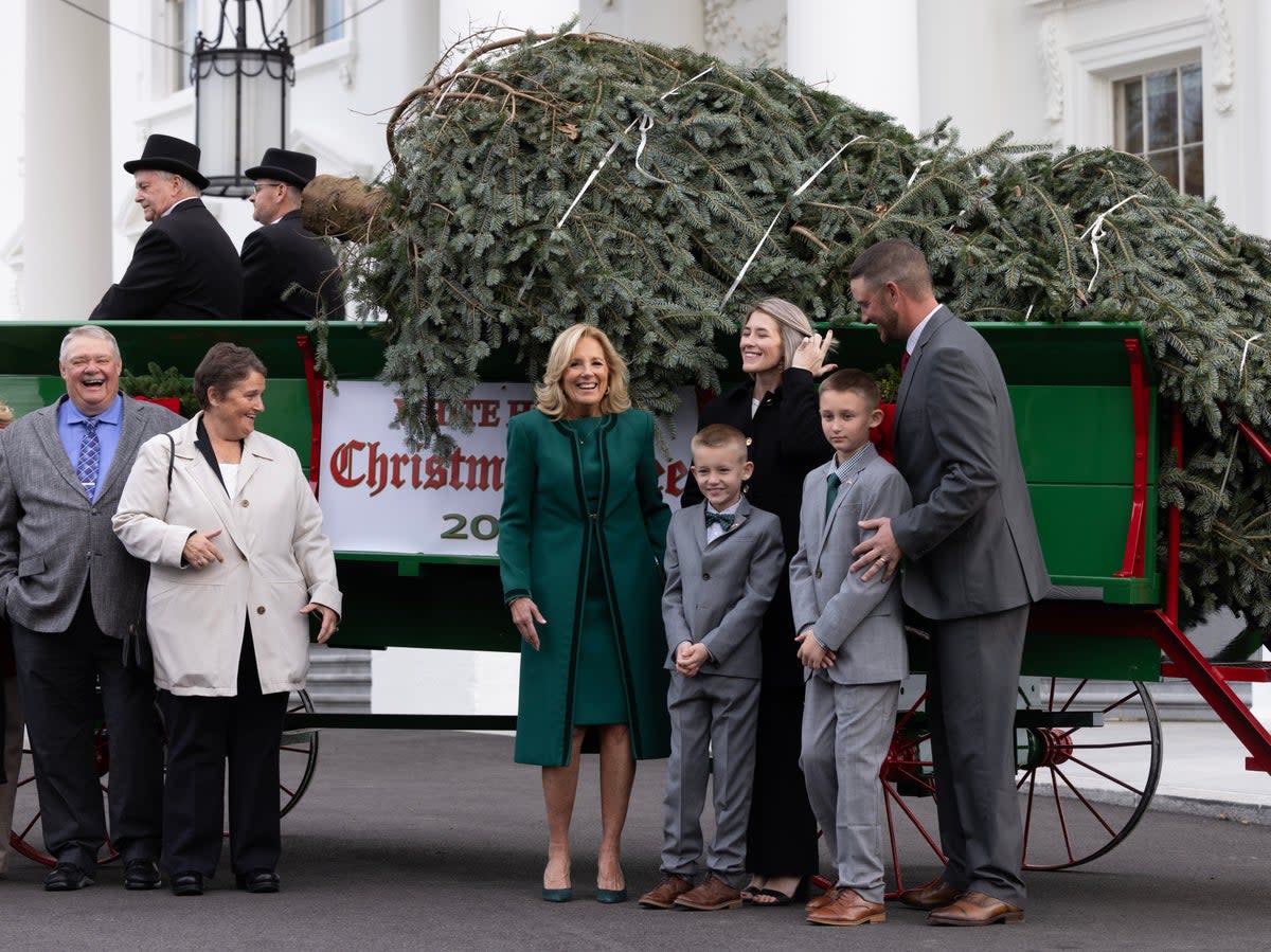 First Lady Jill Biden welcomes the 2023 National Christmas Tree (Michael Reynolds/EPA)