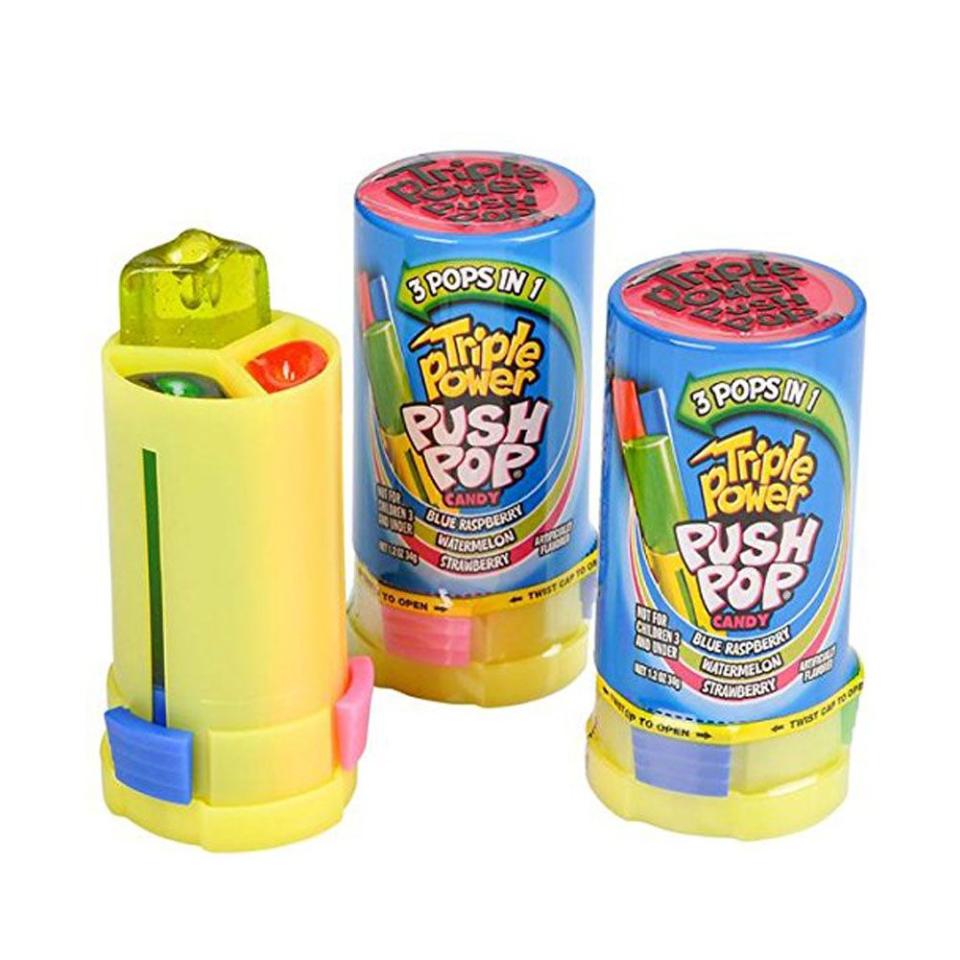 <p>Push Pops were already considered a leveled-up lollipop, and this Triple Power design, built to enjoy multiple flavors at once, became a novelty in 1996 when it was released. (Sorry, '90s kids: It's sadly discontinued.)</p>