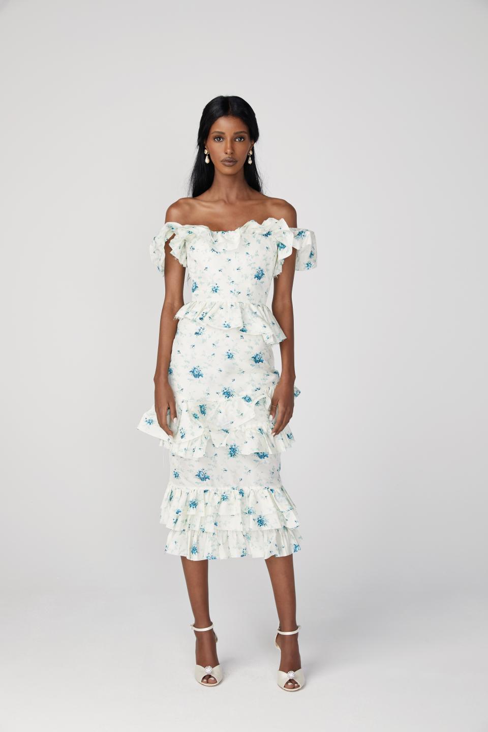 10) Daria Cocktail Dress in White Floral Taffeta