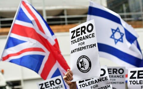 Protesters during the demonstration organised by the Campaign Against Antisemitism outside the Labour Party headquarters in 2018 - Credit: PA