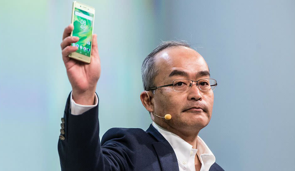 President and CEO of Sony Mobile COmmunication Hiroki Totoki presenting the new Sony Xperia X device.