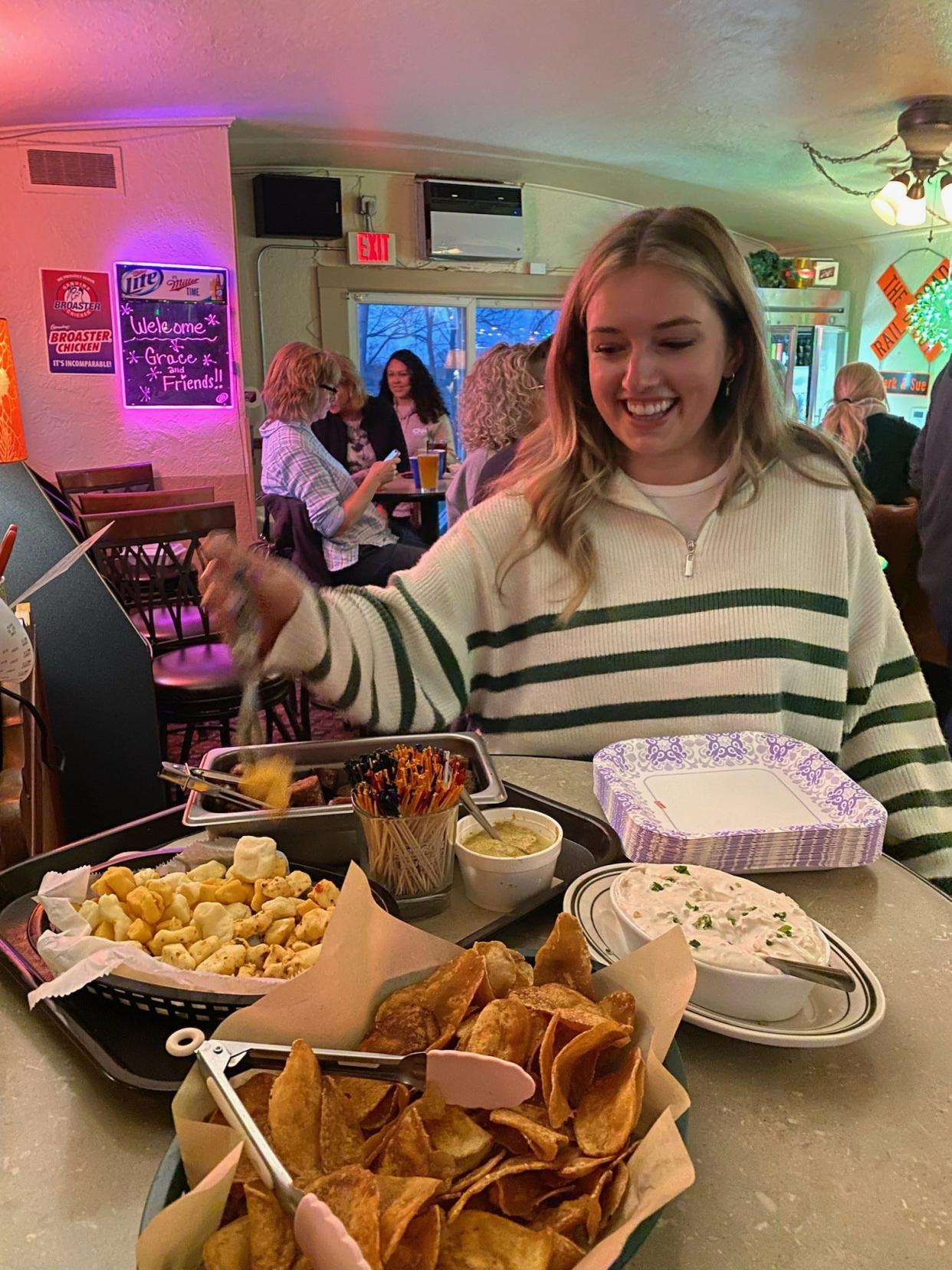 Wisconsinite and "Farmer Wants a Wife" finalist Grace Girard at a watch party on April 25, 2024, at The Depot Restaurant & Tavern in Caledonia. The business put out Wisconsin-themed appetizers for attendees to snack on.