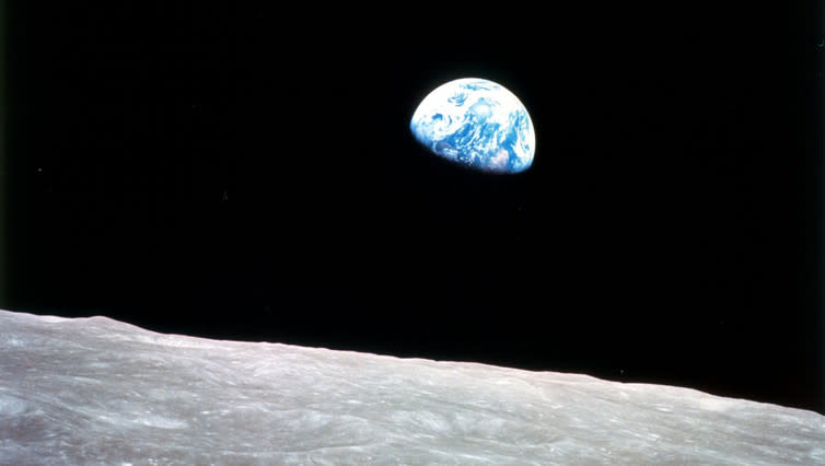 <span class="caption">Earth rising above the surface of the moon, as seen from Apollo 8 in December 1968.</span> <span class="attribution"><span class="source">NASA</span></span>