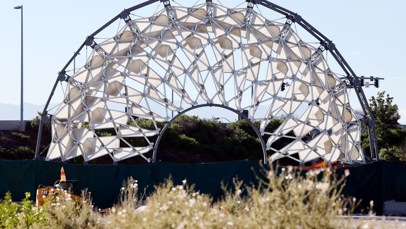 The Hoberman Arch has been reassembled in its new home at the Salt Lake City International Airport in Salt Lake City on Monday, Aug. 28, 2023.