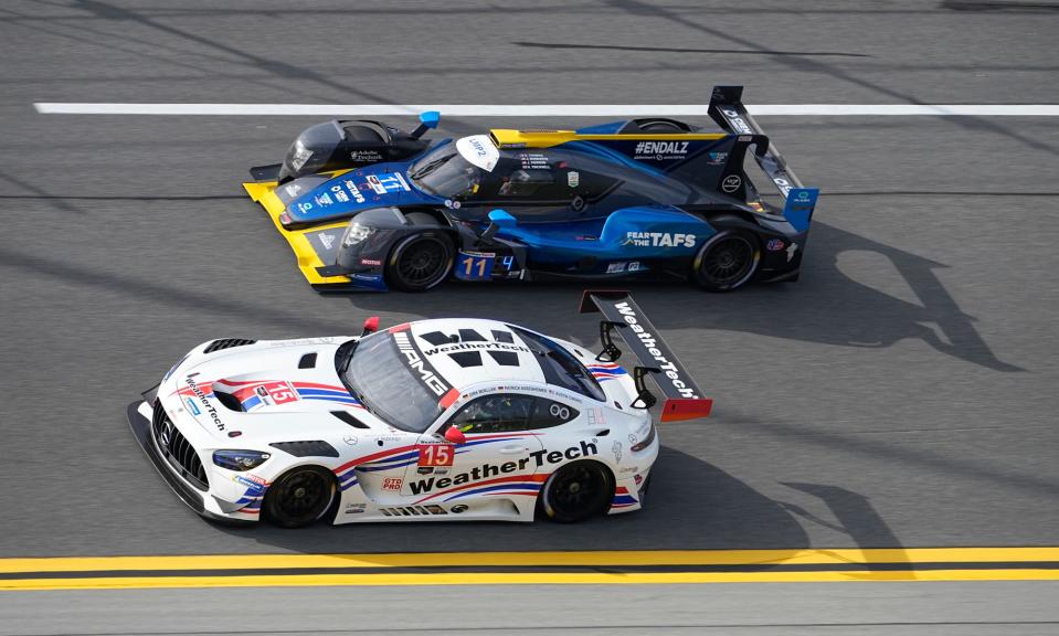 Cars turn laps during Roar Before the 24 practice at Daytona International Speedway, Friday, Jan. 20, 2022.