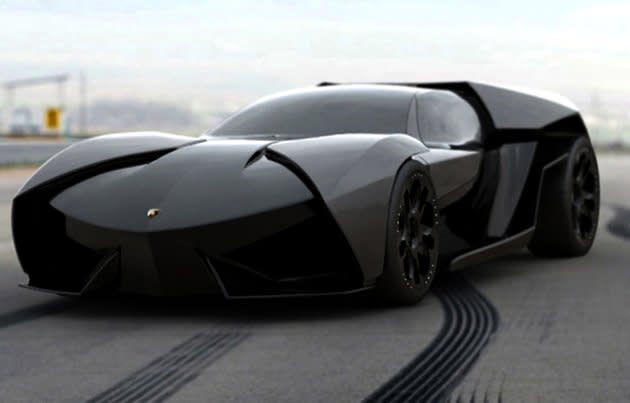 LAMBORGHINI ANKONIAN - Designed by designer extraordinaire Slavche Tanevsky, the killer Lamborghini Ankonian is a mid-engine concept sports car modeled after a stealth fighter jet. According to Tanevsky, the 640-horsepower Ankonian is a more aggressive version of the super limited Lamborghini Reventón. What it looks like to us, though, is a Batmobile. Yup, it does.