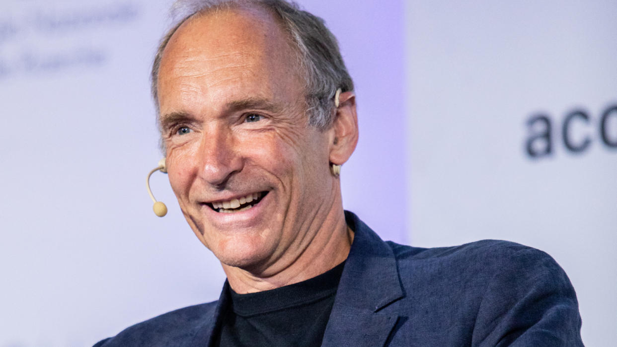  Sir. Tim Berners-Lee attends the Campus Party Italia 2019 as Keynote Speaker at on July 25, 2019 in Milan, Italy. . 