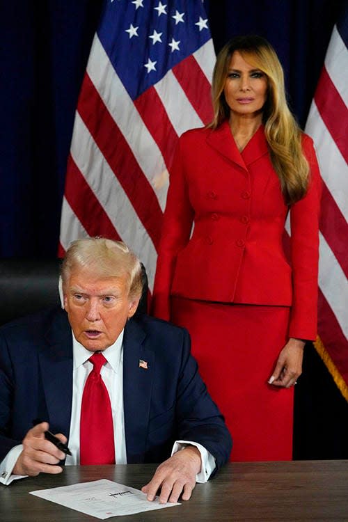 Donald J. Trump signs an official nomination document along with Melania Trump during the final day of the Republican National Convention at the Fiserv Forum. The final day of the RNC featured a keynote address by Republican presidential nominee Donald Trump.