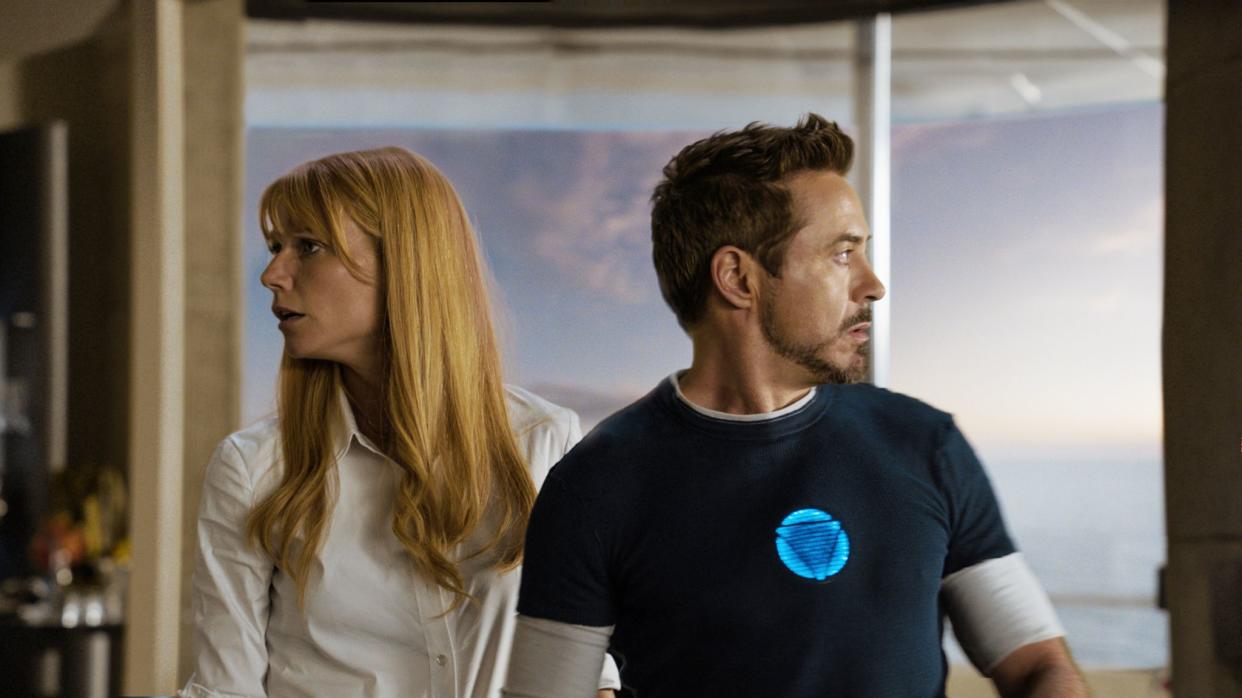 Gwyneth Paltrow and Robert Downey Jnr as Pepper Potts and Tony Stark