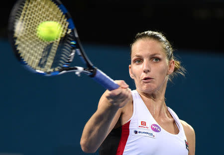 Tennis - Brisbane International - Pat Rafter Arena, Brisbane, Australia - 7/1/17 Czech Republic's Karolina Pliskova hits a shot during the Women's singles final against France's Alize Cornet. REUTERS/Steve Holland