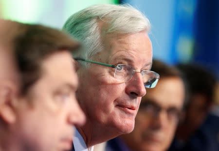 The European Union's chief Brexit negotiator Michel Barnier addresses the European Economic and Social Committee plenary session in Brussels, Belgium July 6, 2017. REUTERS/Yves Herman