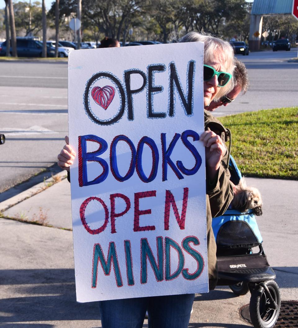 A rally against book banning organized by Brevard Students for Change was held before a packed school board meeting in Viera, Florida on Feb. 7, 2024.