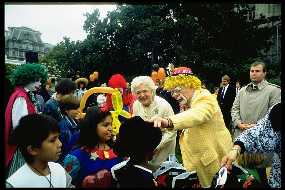 <p><a href="https://www.whitehousehistory.org/press-room/halloween-at-the-white-house" rel="nofollow noopener" target="_blank" data-ylk="slk:Celebrating Halloween at the White House;elm:context_link;itc:0;sec:content-canvas" class="link ">Celebrating Halloween at the White House</a> is a tradition that dates back to 1958 when Mamie Eisenhower put up decorations for the first time. In 1989, the Bushes hosted a Halloween party for 600 schoolchildren.</p>