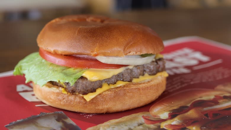 Wendy's burger on paper placemat 