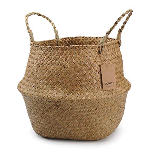 Dokot Seagrass Basket Belly Plant Pot Woven Basket With Handle, Foldable Laundry Basket Toys Storage (natural)