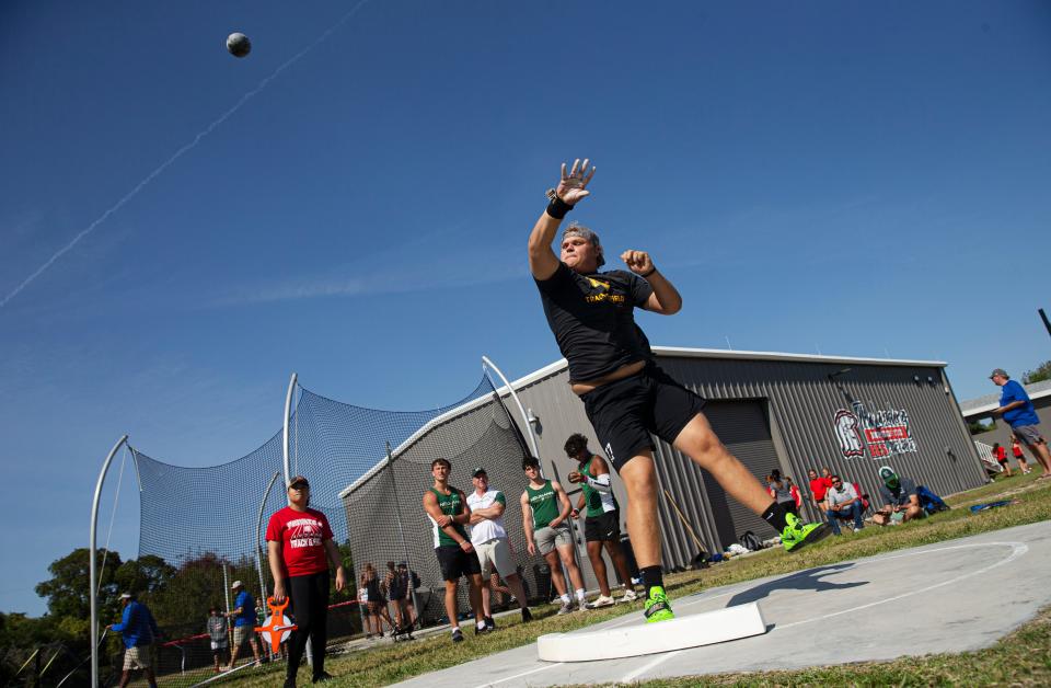 Bishop VerotÕs Wyatt Whalen wins the shot put at the Private 8 meet at ECS on Friday, April 8, 2022. 