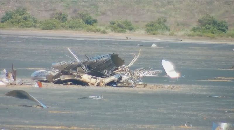 Debris field following explosion of SpaceX rocket in Texas