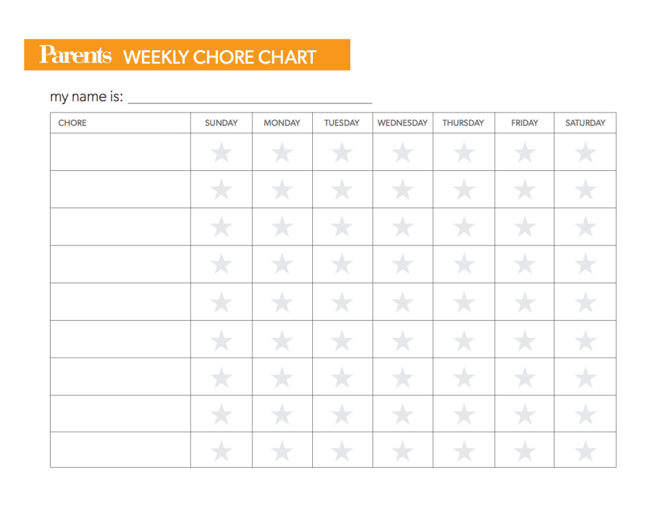 Weekly Chore Chart Template for Kids