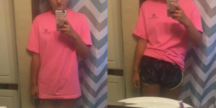 Woman accused of being “trashy” for wearing T-shirt and short on a hot summer day. (Photo/Facebook Madison Herber)