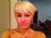 Miley Cyrus has gone through many hair changes but none so drastic as her latest cut. The singer/actress showed off a peroxide blond pixie cut, with even part of her hair completely shaved off, on her Twitter feed. It's a fun, fresh look and only she can pull it off. (Miley Cyrus Twitter)