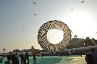 A kite takes to the air at the International Kite Festival in Ahmedabad <br><br><br>Photo by Yahoo! reader <a href="http://www.flickr.com/photos/61545942@N08/" rel="nofollow noopener" target="_blank" data-ylk="slk:Nisarg Lakhmani;elm:context_link;itc:0;sec:content-canvas" class="link ">Nisarg Lakhmani</a>