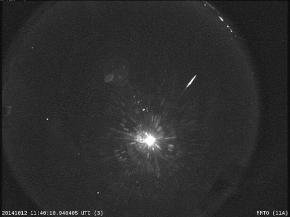 A NASA all-sky meteor camera located in southern Arizona caught a speeding Orionid meteor during the pre-dawn hours of Oct. 12, 2014.