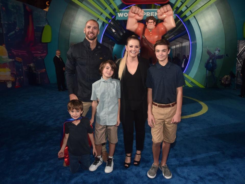 (L-R) Tucker McFadden Wilkerson, Mark Wilkerson, Braydon Hart Wilkerson, Melissa Joan Hart, and Mason Walter Wilkerson attend the World Premiere of Disney's "RALPH BREAKS THE INTERNET" at the El Capitan Theatre on November 5, 2018 in Hollywood, California.