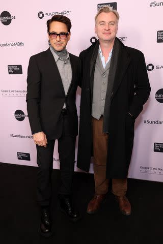 <p>Matt Winkelmeyer/Getty</p> Robert Downey Jr. and Christopher Nolan on Jan. 18, 2024