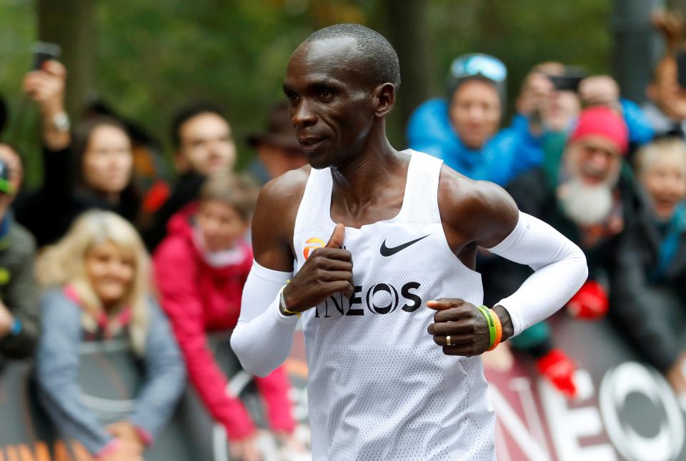 Kenya's Eliud Kipchoge, the marathon world record holder, runs during his attempt to run a marathon in under two hours in Vienna, Austria, October 12, 2019. REUTERS/Leonhard Foeger