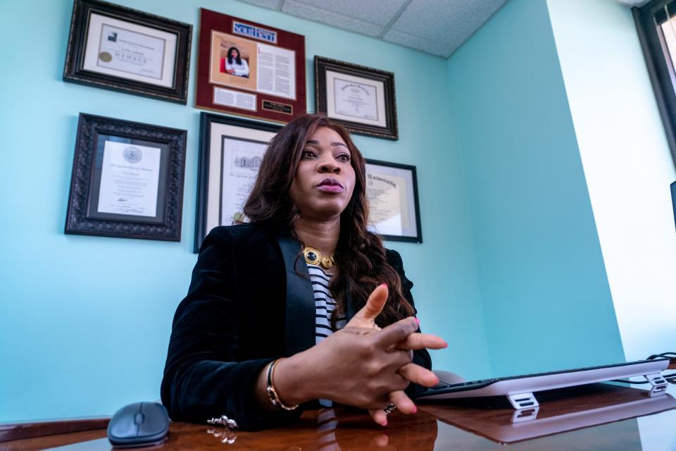 Lelia Adams, immigration attorney at Essien Law Firm, sits during an interview at her office in midtown Phoenix on June 8, 2023.