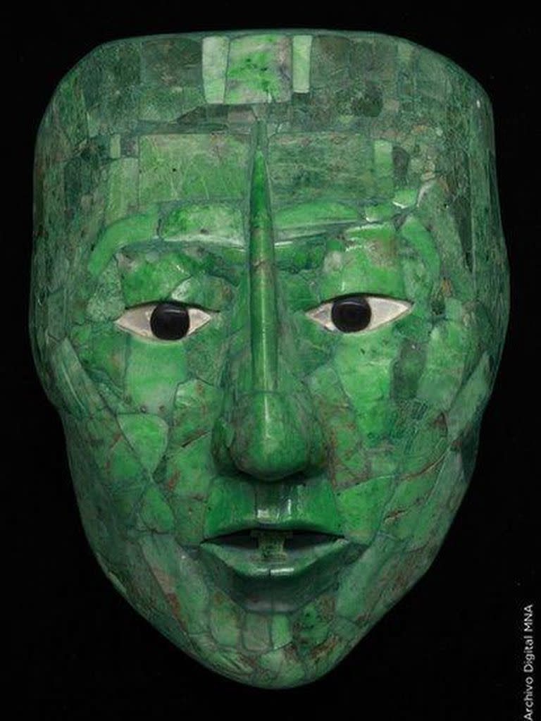 La máscara de jade en el rostro de Pakal también es considerada una pieza de alta manufactura artística (Foto: INAH)