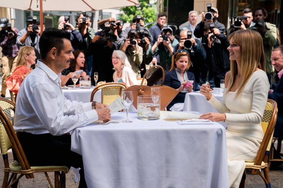 Eugenio Derbez and Samara Weaving in “THE VALET”