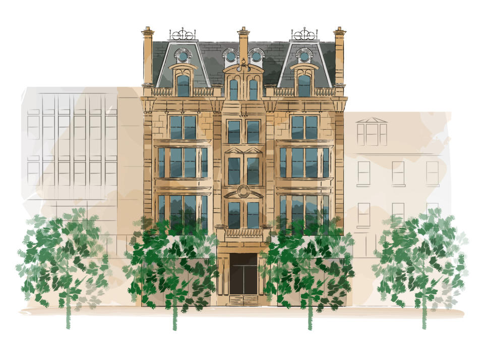 An illustration of the 100 Princes Street hotel in Edinburgh, Scotland
