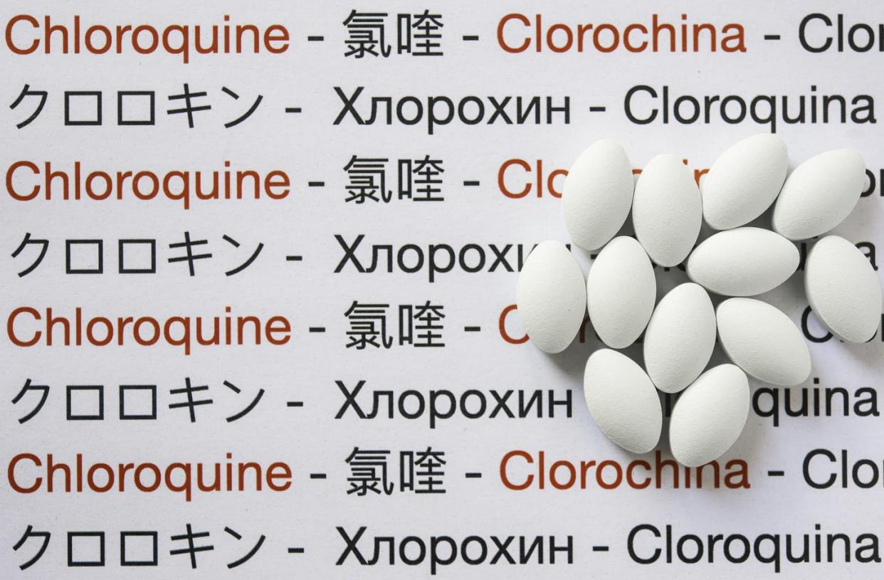 <span class="caption">Chloroquine is an antimalarial drug originally developed in 1934; it doesn't block coronavirus infection in humans. </span> <span class="attribution"><a class="link " href="https://www.gettyimages.com/detail/photo/chloroquine-medicine-pills-royalty-free-image/1215181871?adppopup=true" rel="nofollow noopener" target="_blank" data-ylk="slk:Brasil2 / Getty Images;elm:context_link;itc:0;sec:content-canvas">Brasil2 / Getty Images</a></span>