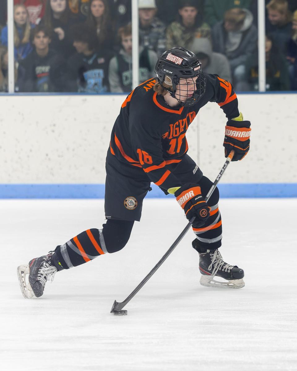 Brighton's Cameron Duffany scored twice during a 6-1 victory over Howell on Saturday, Dec. 17, 2022 at 140 Ice Den.