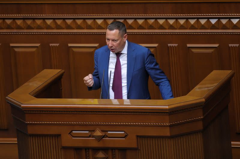 Head of state-run Ukrgasbank Shevchenko attends a session of parliament in Kyiv