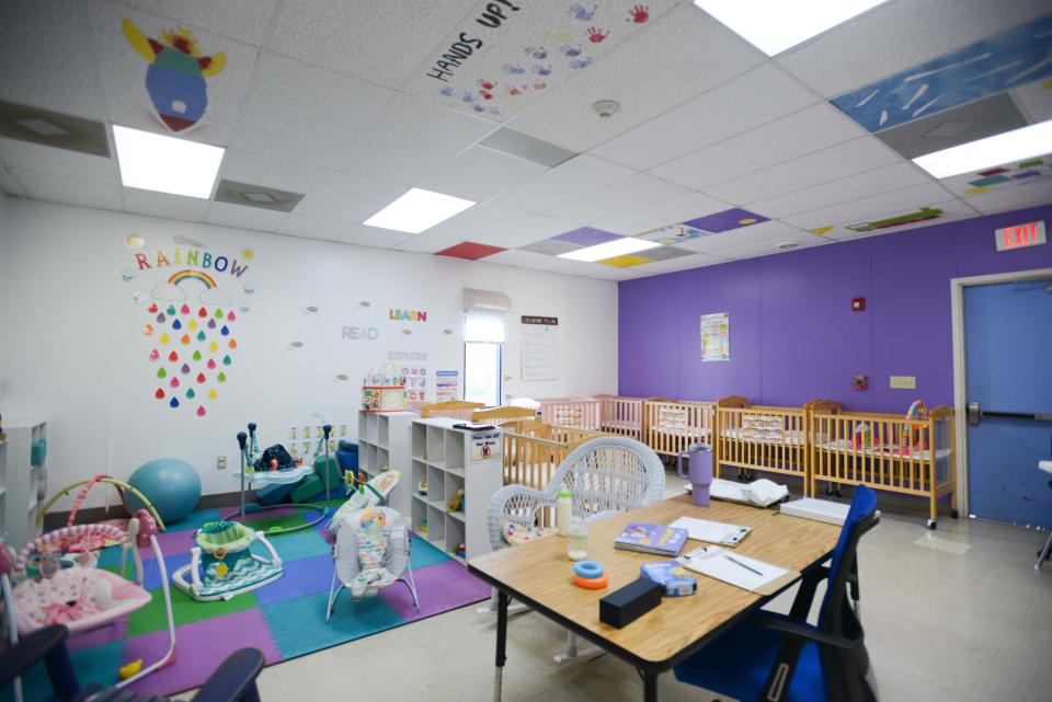 A room designated for infants and toddlers photographed inside Hands Up Preschool in Jackson, Tenn. on Thursday, March 7, 2024.