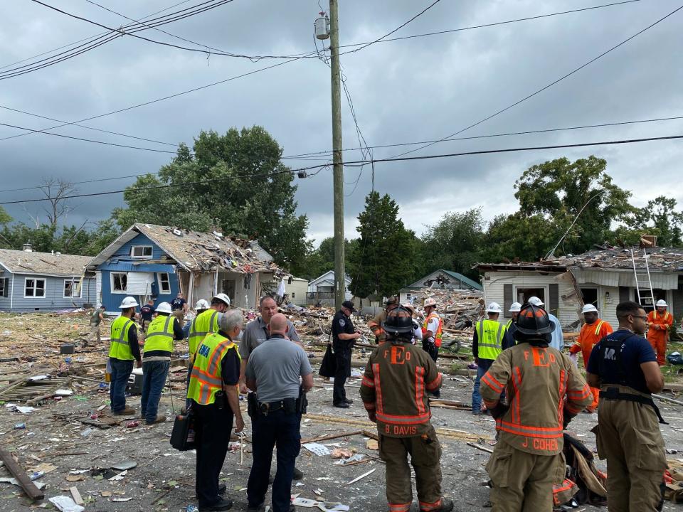 One house was destroyed and at least two others were heavily damaged after an explosion on North Weinbach Avenue in Evansville Wednesday afternoon.