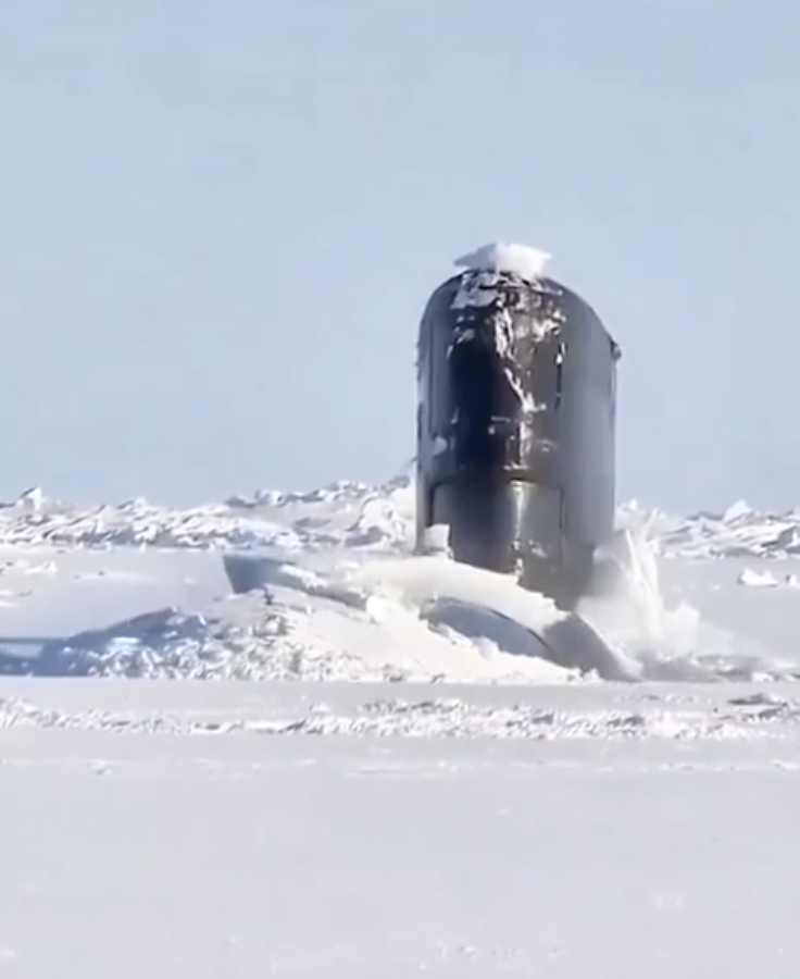 A submarine emerging from snow