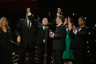 LONDON, ENGLAND - JANUARY 20: Mark Labbett and Bradley Walsh accept the award for Best Daytime for The Chase at the 21st National Television Awards at The O2 Arena on January 20, 2016 in London, England. (Photo by Tristan Fewings/Getty Images)