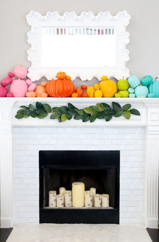 Rainbow Pumpkins Fall Mantel Decor