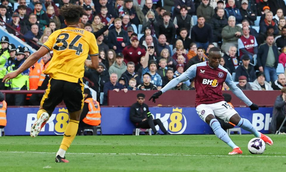 <span>Moussa Diaby arrows home the opening goal in Aston Villa’s victory over Wolves.</span><span>Photograph: Lee Parker/CameraSport/Getty Images</span>