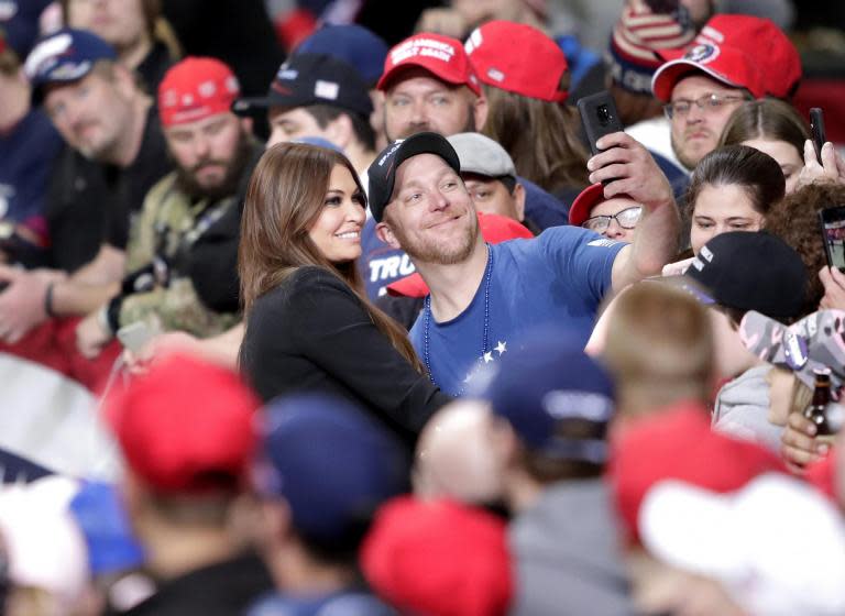 Donald Trump has hired his son’s girlfriend, Kimberly Guilfoyle, to officially serve on his 2020 re-election campaign.The former Fox News host will act as a senior adviser for the campaign after joining Donald Trump Jr in his travels across the country during the 2018 midterm elections. She previously worked at the pro-Trump super PAC America First Action as vice chairwoman shortly after leaving the network in July 2018. "President Trump has a clear record of accomplishments and promises kept as he continues to Make America Great Again," Brad Parscale, the president’s campaign manager, said in a statement Monday confirming a slate of new hires to the team. "These exceptional additions to the re-election effort will help us take our case to the voters and ensure victory,” he added.The president’s children and their spouses have become intrinsically intertwined with his campaign and presidency. His daughter, Ivanka Trump, serves as a senior adviser in the White House, along with her husband, Jared Kushner. While she spearheads several efforts surrounding women’s issues, Mr Kushner has been tasked with restoring peace in the Middle East and overhauling the nation’s criminal justice system, though it remains unclear how he plans to address either issue. Eric Trump oversees the Trump Organisation as a trustee and executive vice president, while his wife, Lara Trump, serves as the face of his father’s 2020 re-election campaign. Mr Trump Jr continues to remain a force along the campaign trail and on social media for his father’s campaign, sharing messages — sometimes with misleading or outright false facts — of support for the Trump presidency. Along with Ms Guilfoyle joining the campaign are Marty Obst, who will serve as a senior strategist for vice presidential operations, Nathan Groth as in-house counsel, Hannah Castillo as director of coalitions and Samantha Menh as director of vice presidential operations.