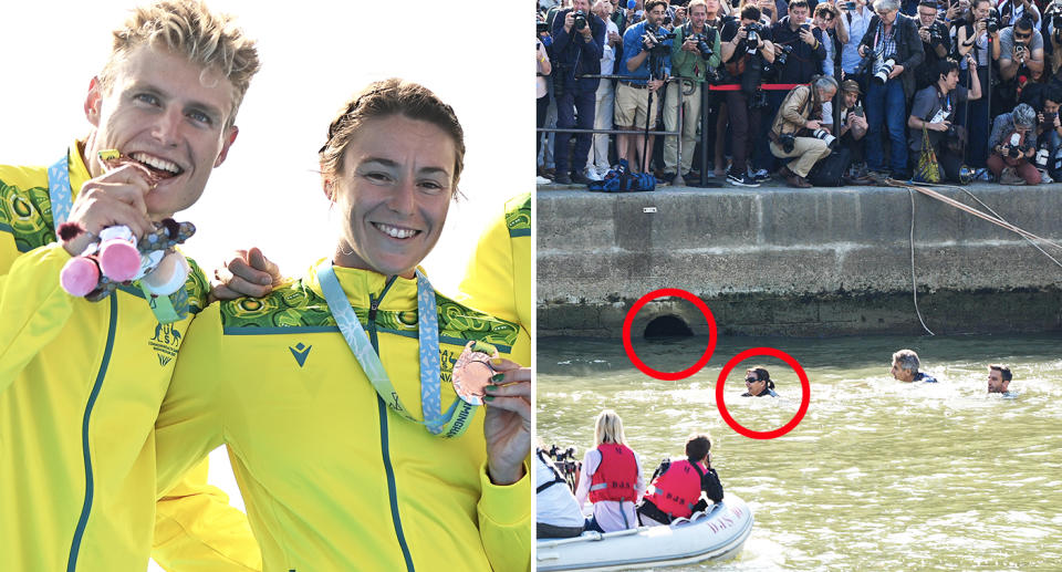 Matt Hauser and Natalie Van Coevorden, alongside the Paris Mayor at the Olympics.