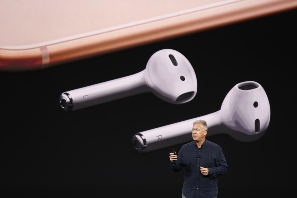 Apple’s Schiller introduces the iPhone 8 during a launch event in Cupertino