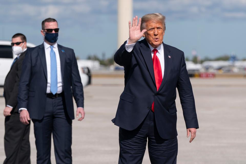 Former President Donald Trump arrives at Palm Beach International Airport in Florida after leaving the White HouseCopyright 2021 The Associated Press. All rights reserved.