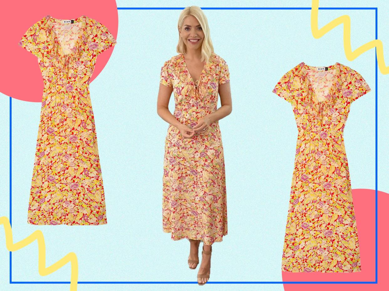 The colour palette and short sleeves make this dress a summer-ready hit (@hollywilloughby/This Morning)